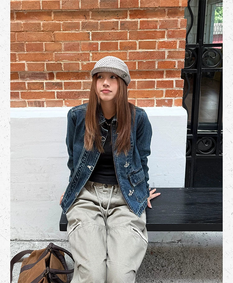 CCYE Vintage Front Shoulder Lobster Button Denim Jacket