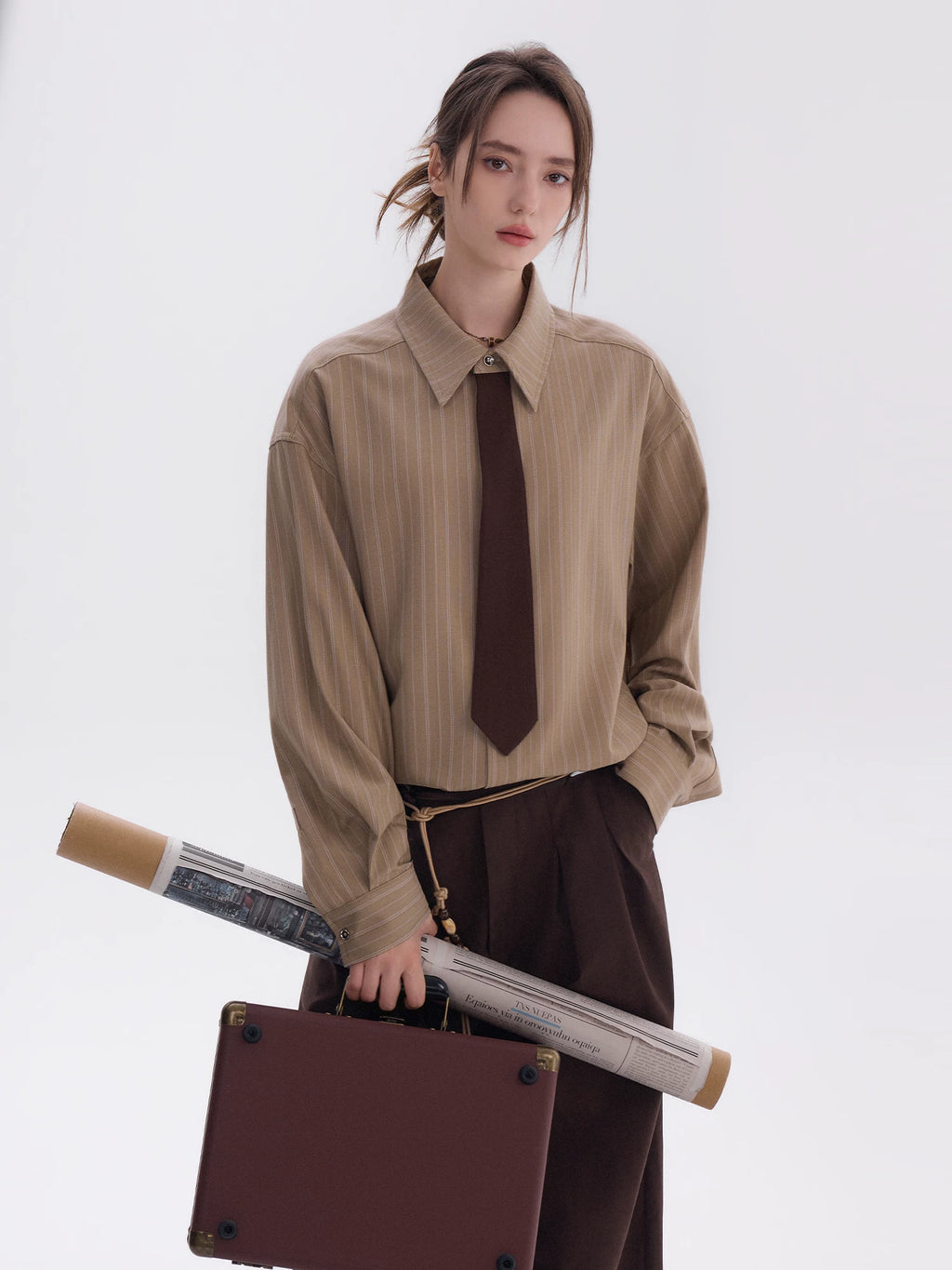 CHOR Contrast Fake Tie Striped Long Sleeve Shirt