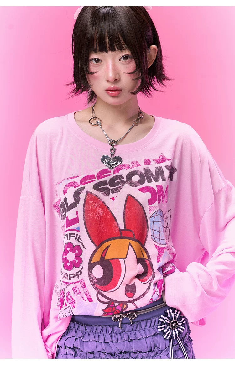 BJHG [Flying Girls Joint Name] Printed Lyocell Long Sleeve T-Shirt
