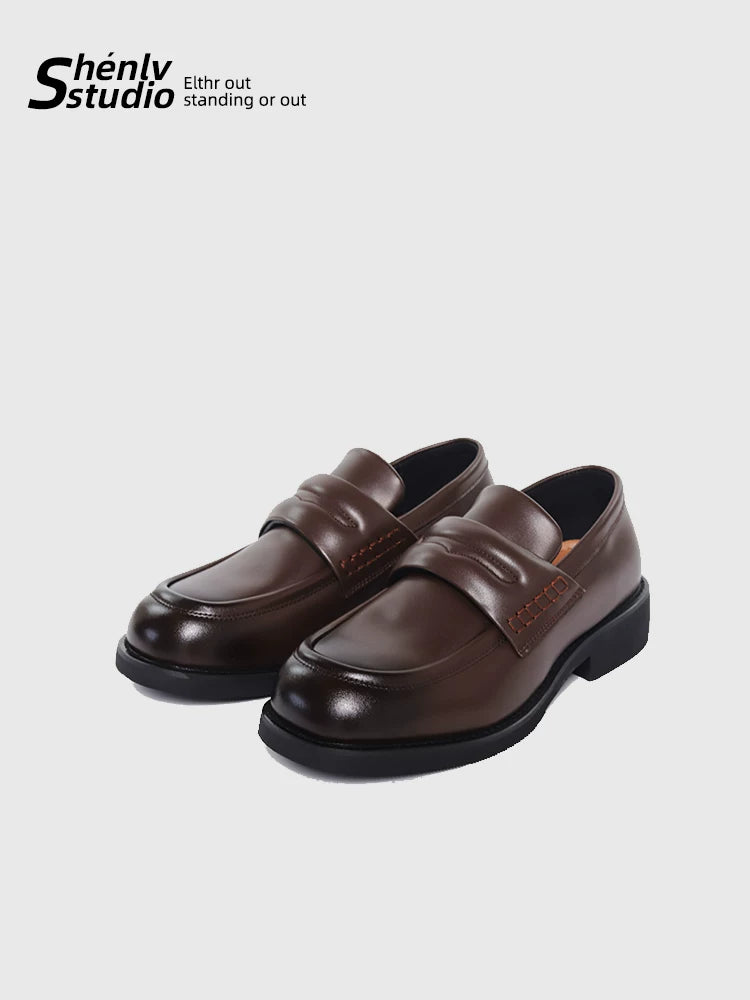 SHENLV STUDIO Square Head One-pedal Platform Leather Shoes