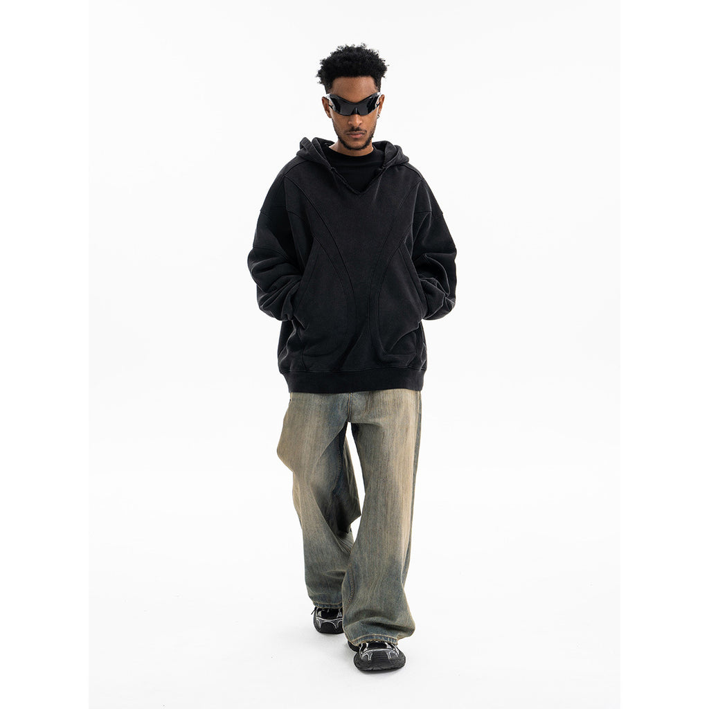 SUPER WAY Vintage Deconstructed Stitching Silhouette Hooded Sweater
