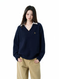 IiamX Fake Two-piece Polo Collar and Shoulder Sweater.