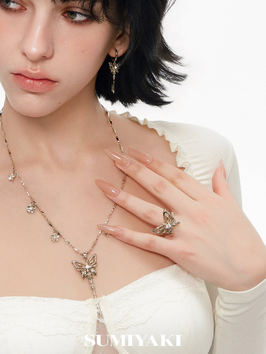 Sumiyaki 6.8g Gold-Plated Butterfly Ring Set