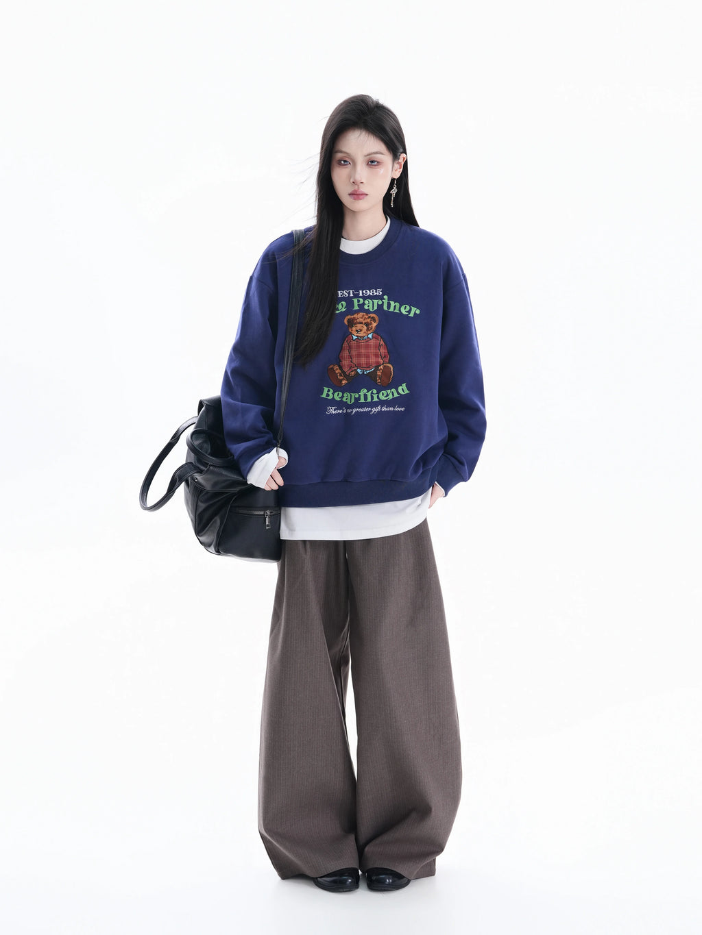 Zuocisankon Personality Cute Bear Print Long Sleeve