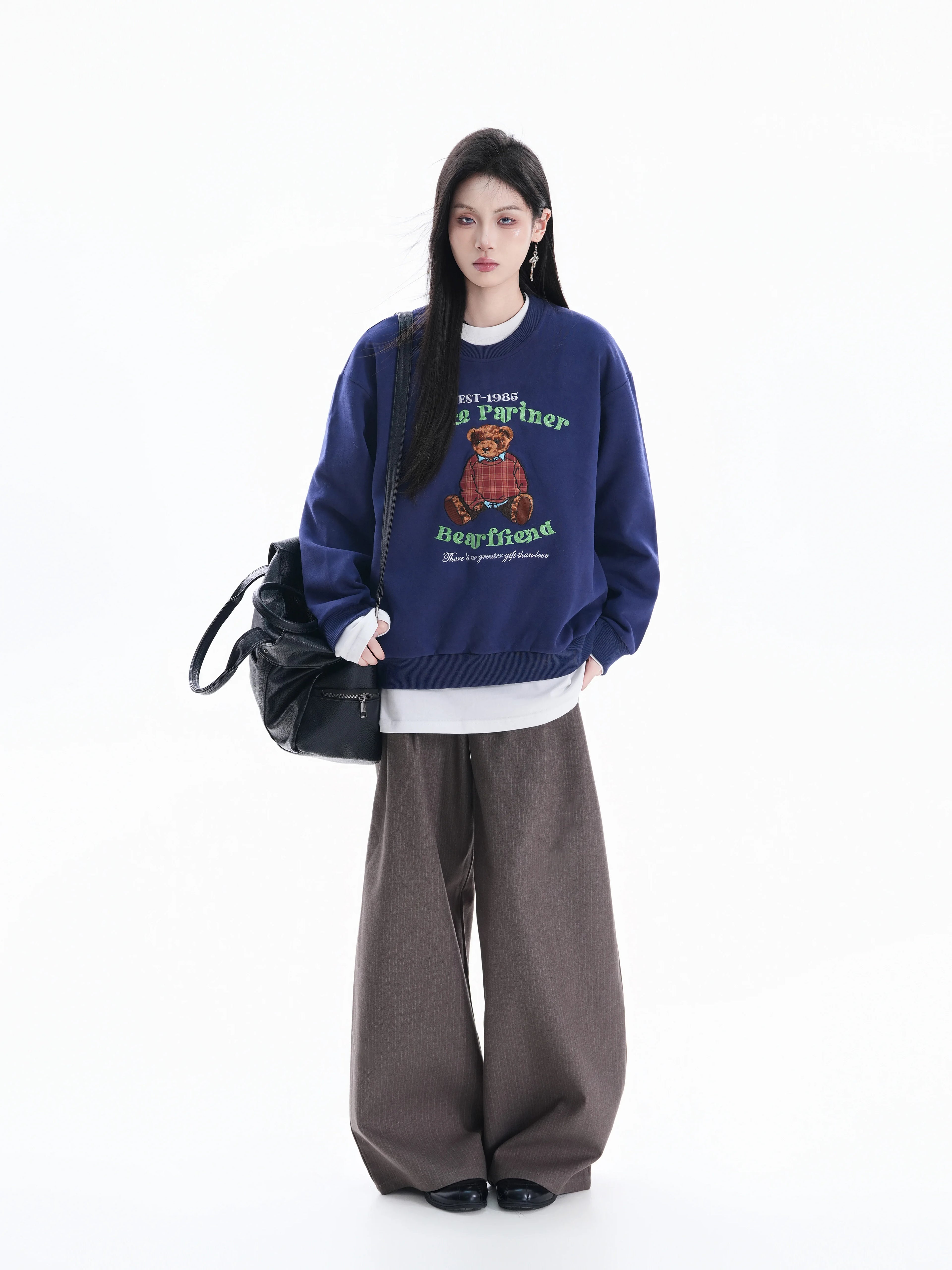 Zuocisankon Personality Cute Bear Print Long Sleeve