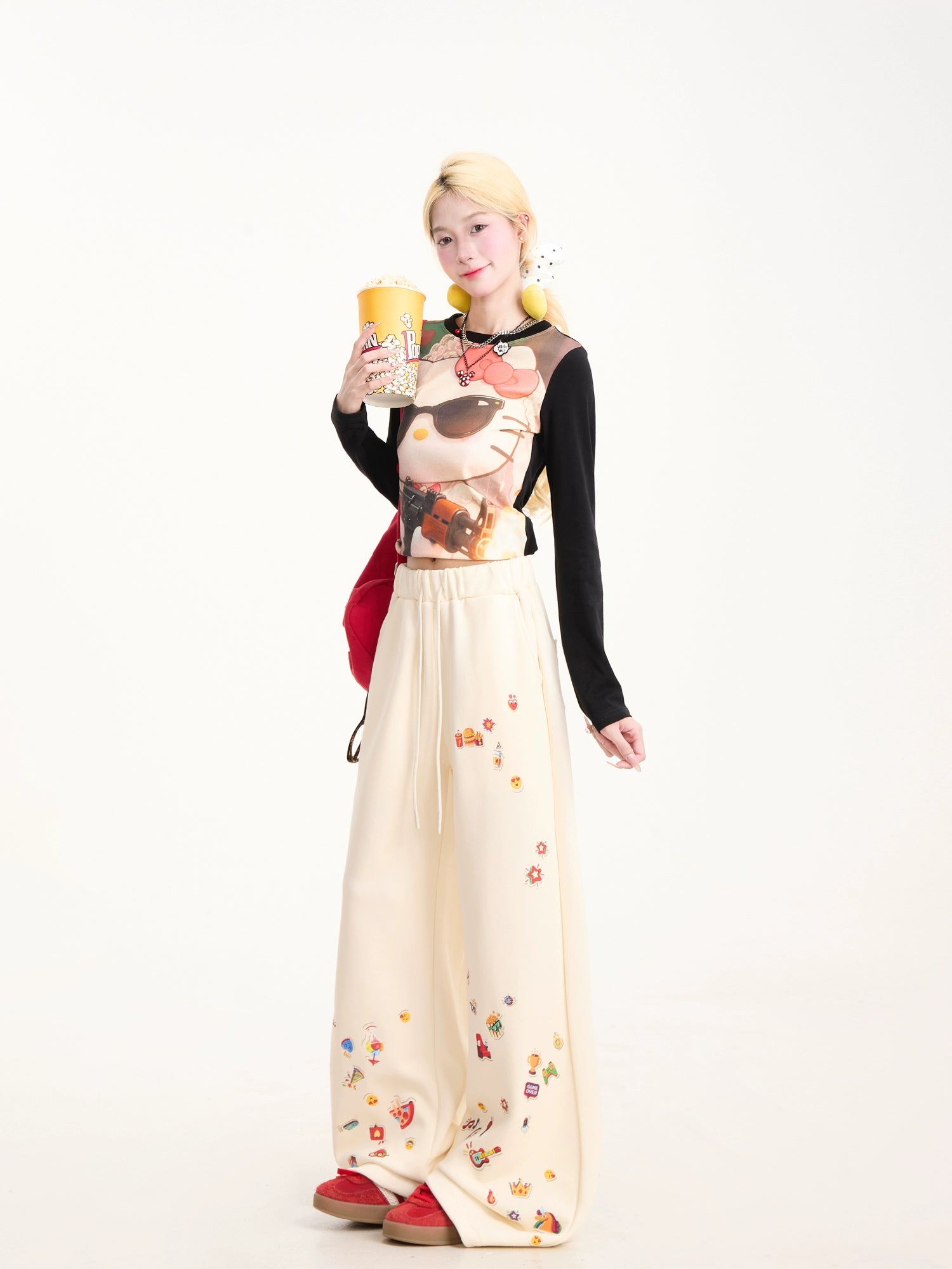 Kenvibe Fun Print Lazy Loose Drawstring Casual Straight Pants