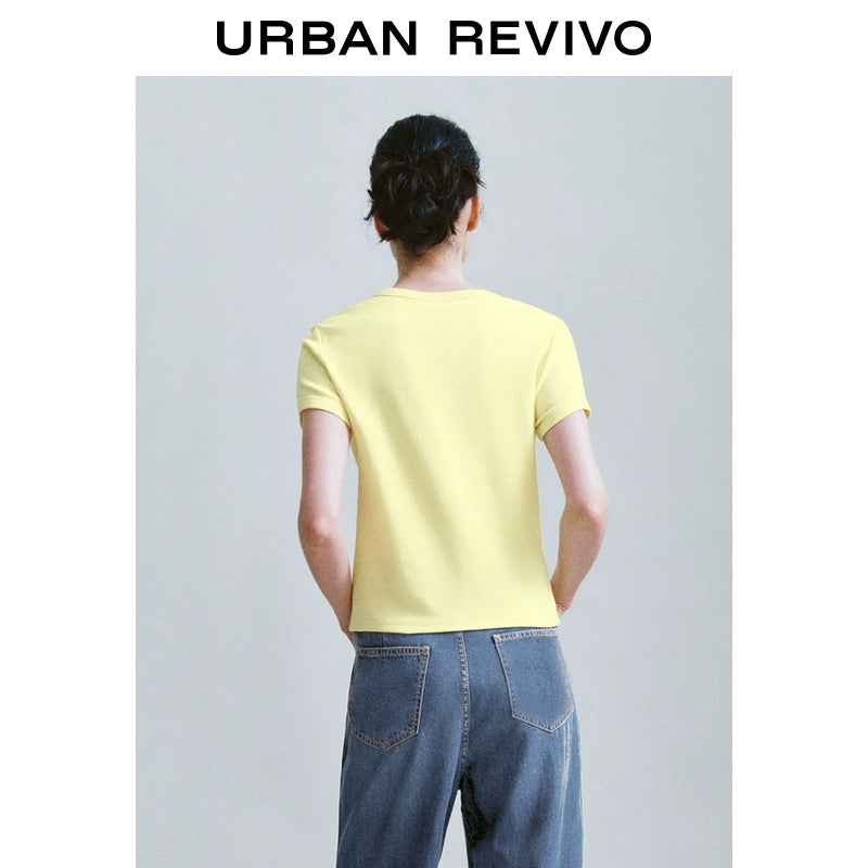 URBAN REVIVO Basic Versatile Crew Neck Short Sleeve T-Shirt