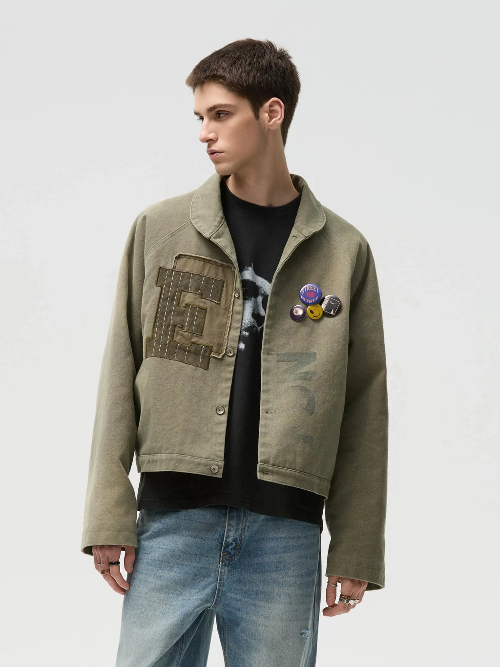 CENSMADE Gradual Change Patch Beads Canvas Detroit Cotton Jacket