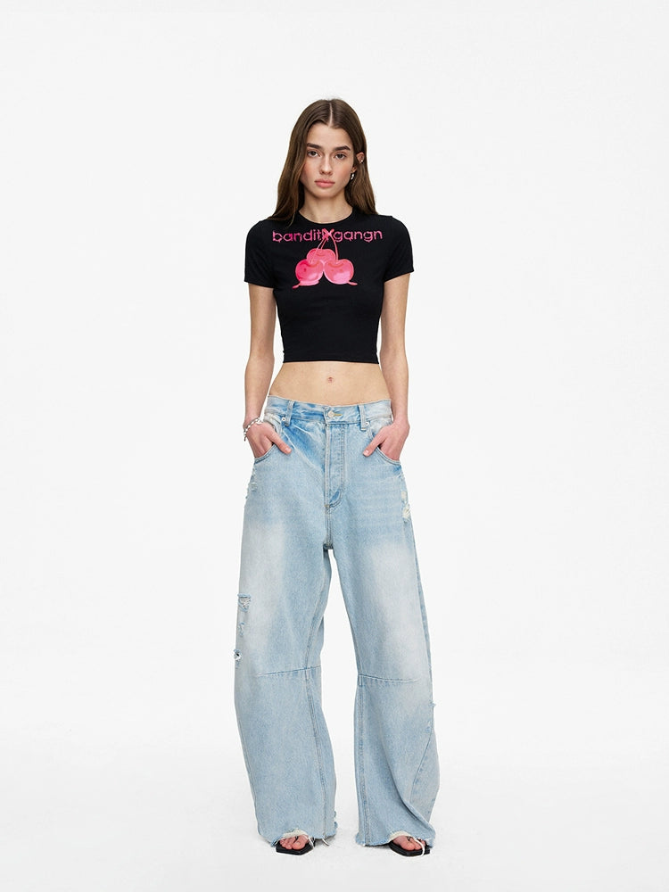 BGT Love Cherry Print Round Neck Tee