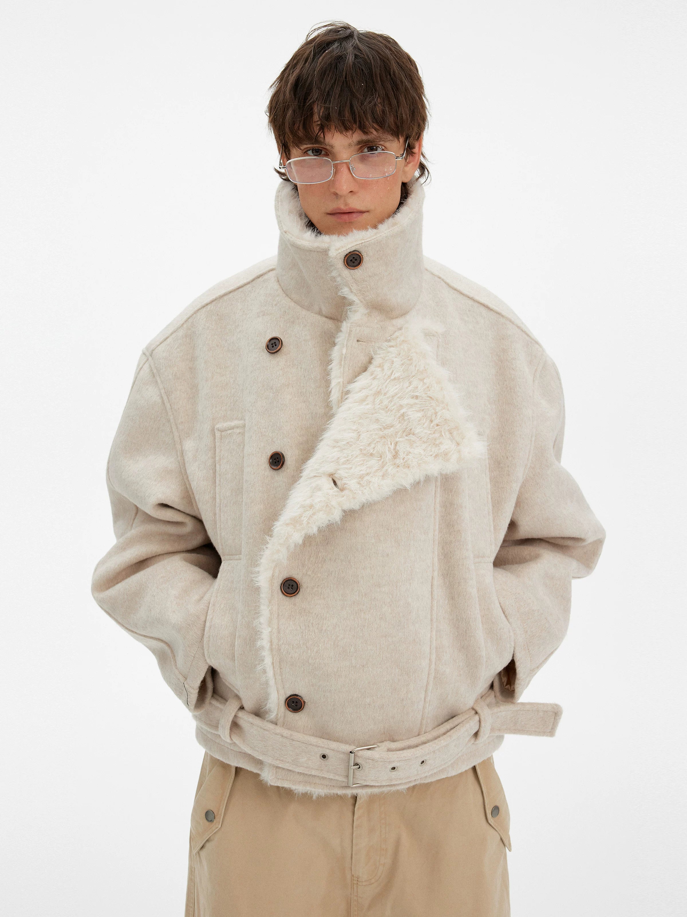 MADWITCH Vintage Premium Double-breasted Fur Collar Cotton Jacket