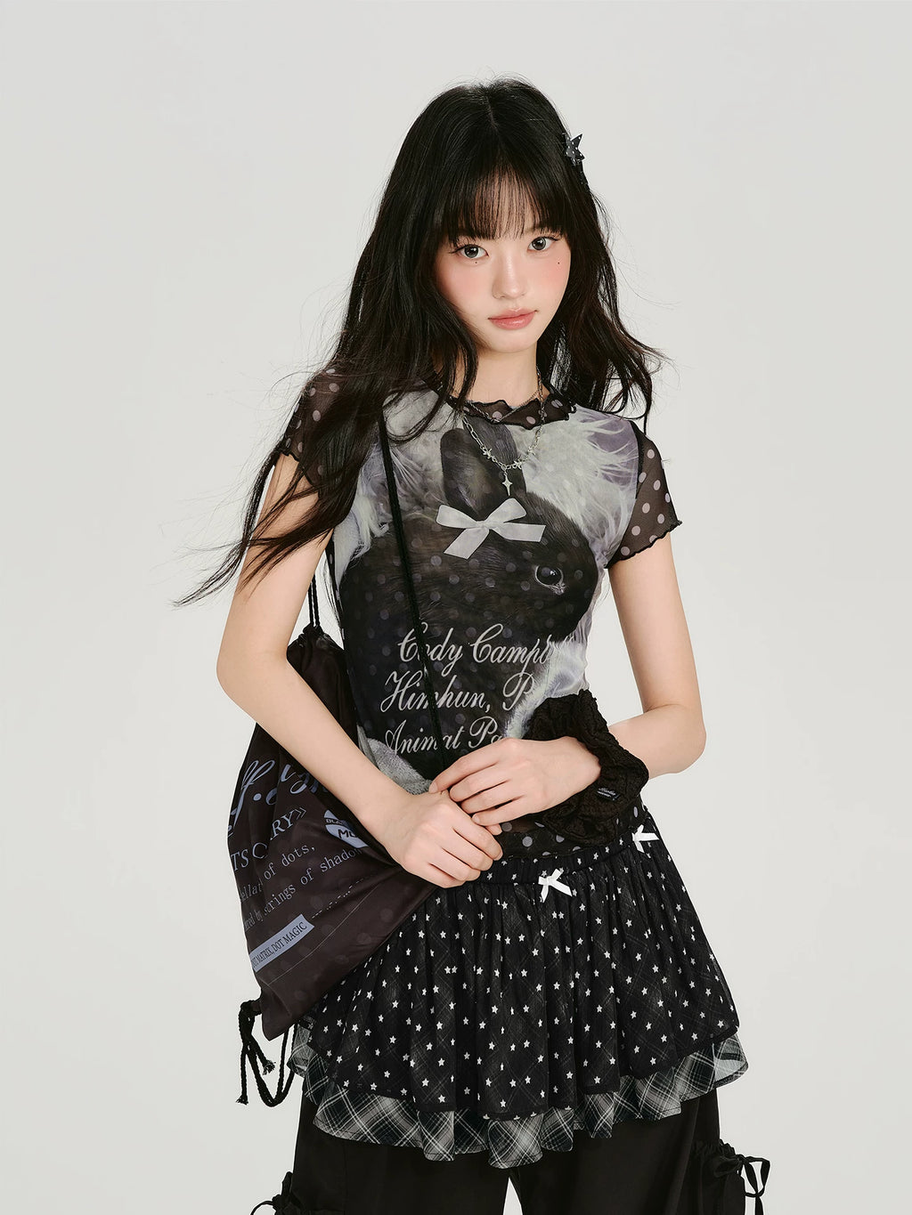 Girlyhalo Retro Mesh Polka Dot Slim Tee