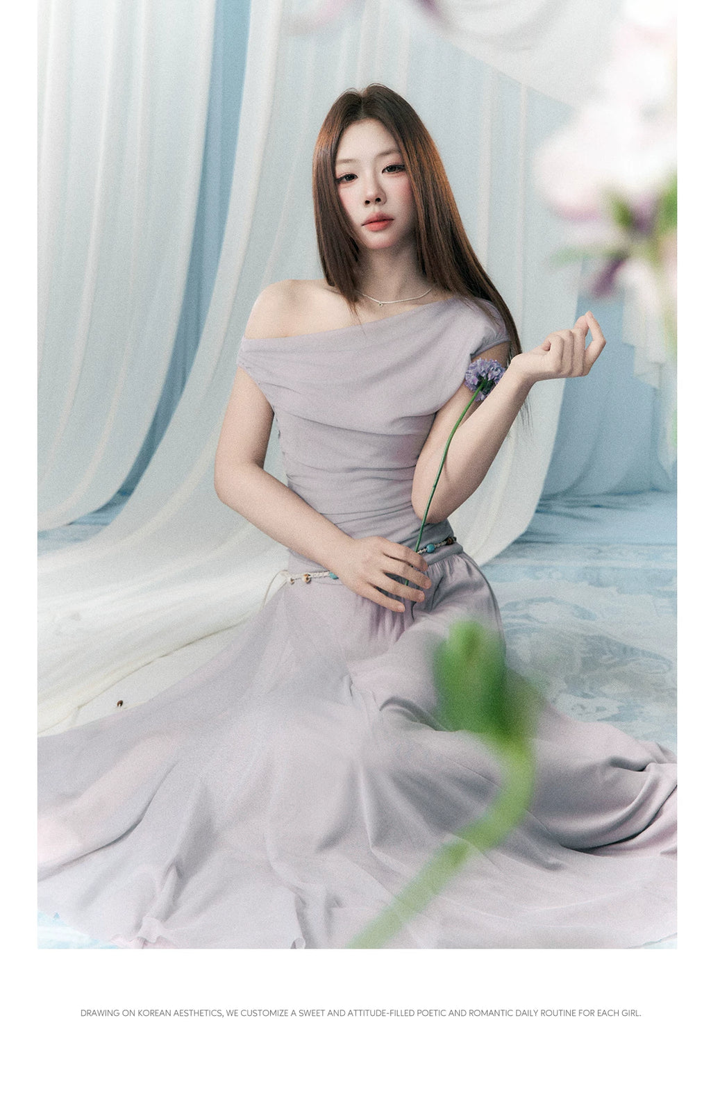 Wildberry Slanted Shoulders and Waist Long Skirt