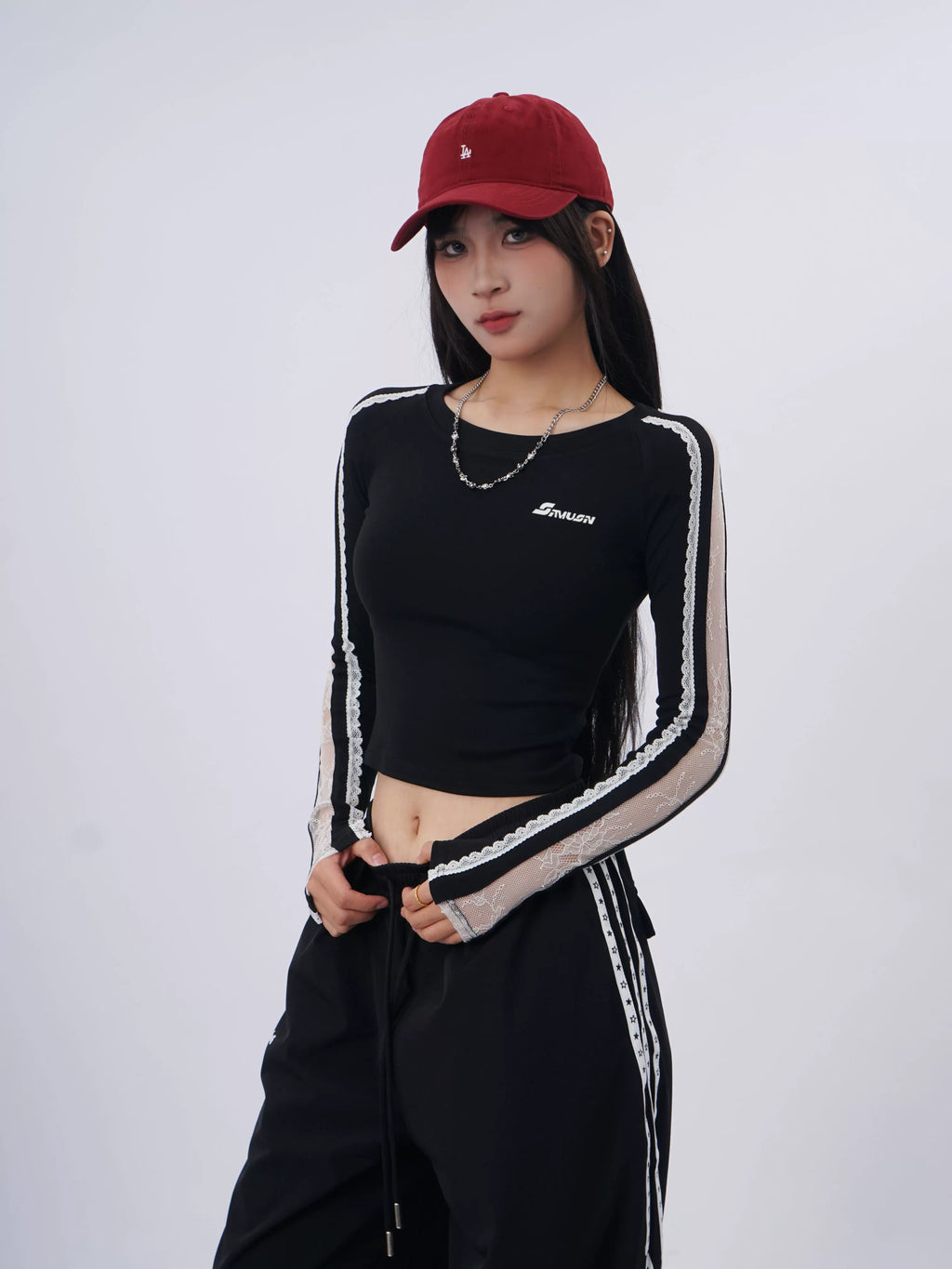 SAMUSAN Super Sa Lace Splicing Short Long Sleeve