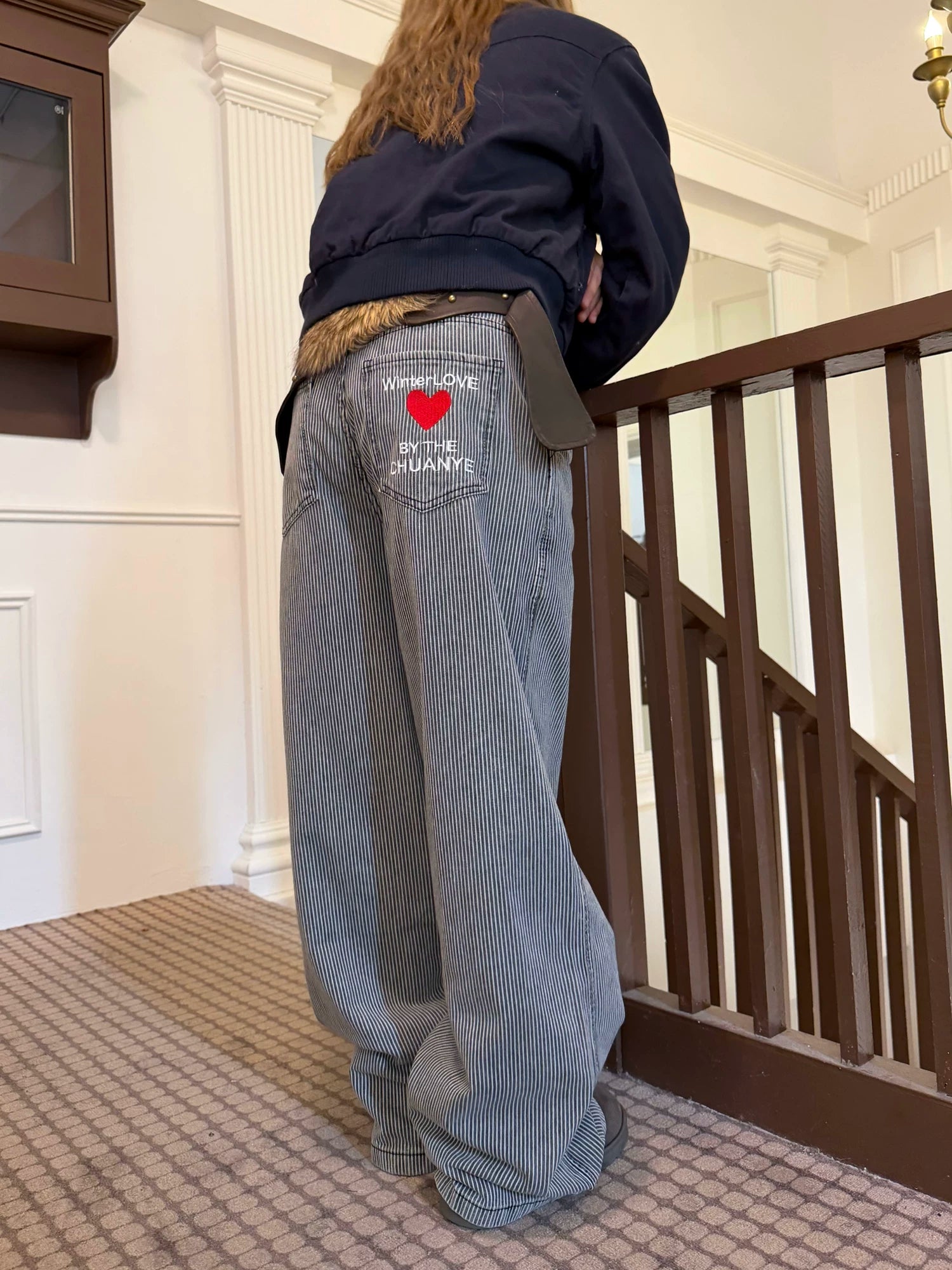 CCYE Striped Alphabet Embroidered Jeans