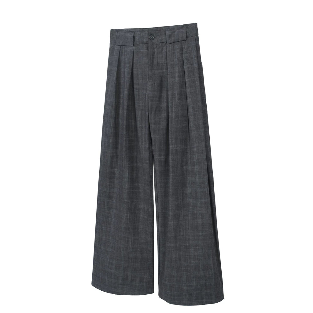 TZ Pleated Retro Plaid Wide-leg Drape Casual Trousers