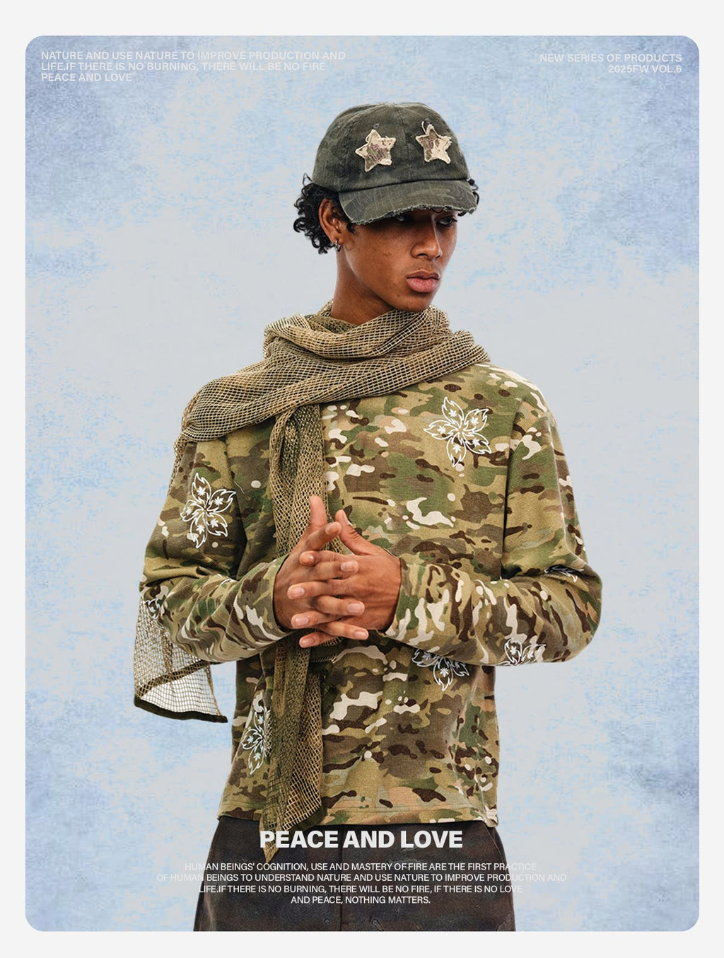 BURNIN Flame Flower Camouflage Casual Loose Long Sleeve