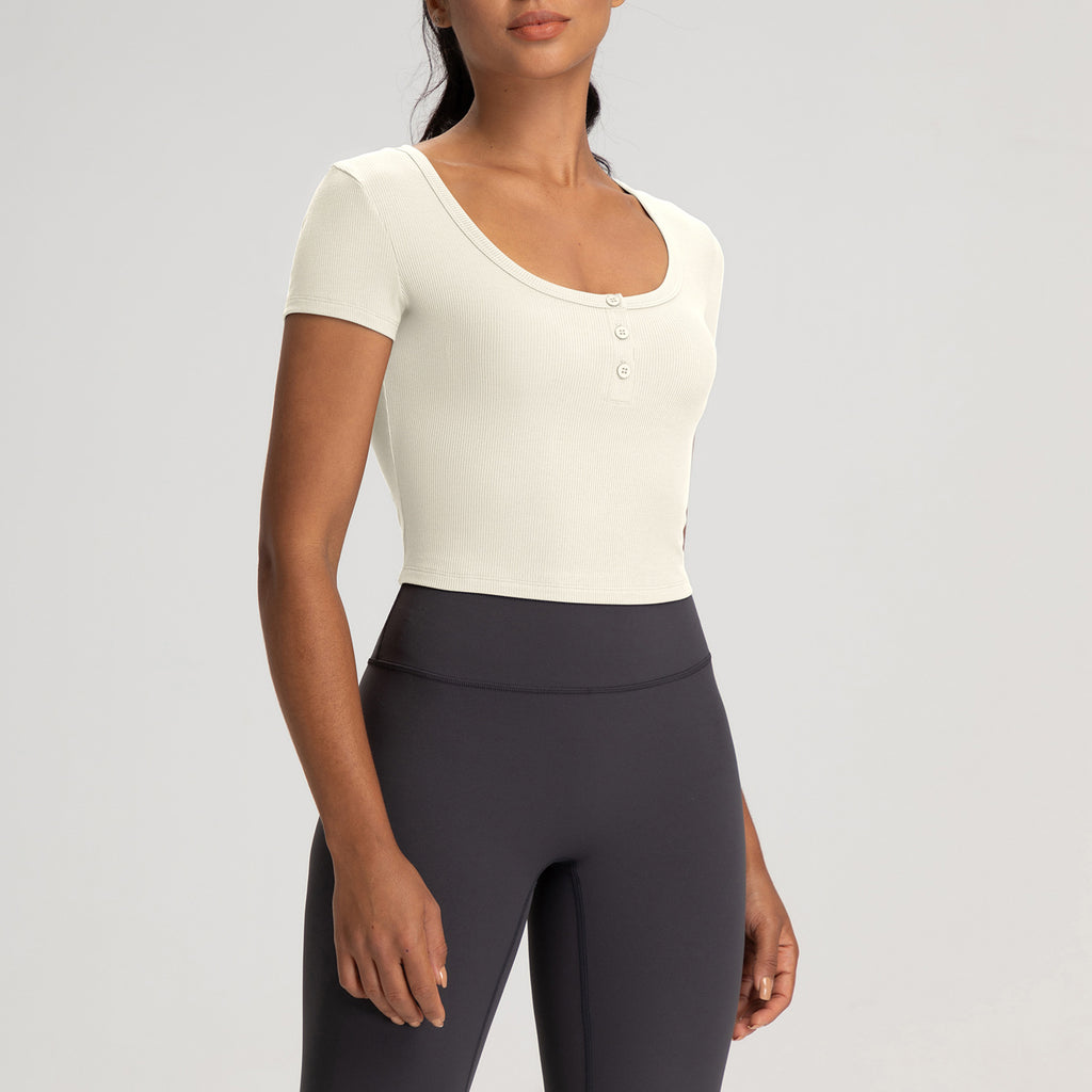 Athena Lulu Short Ribbed Slim Slim Henry Collar Tee