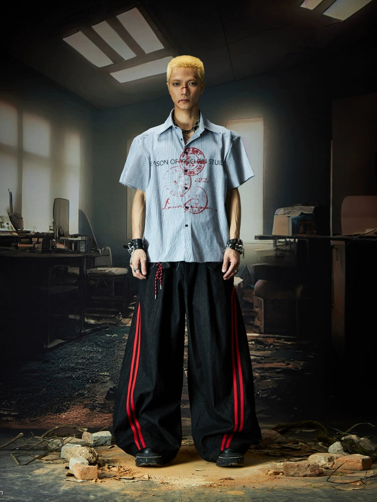 NOMANIAI Contrasting Striped Loose Shirt