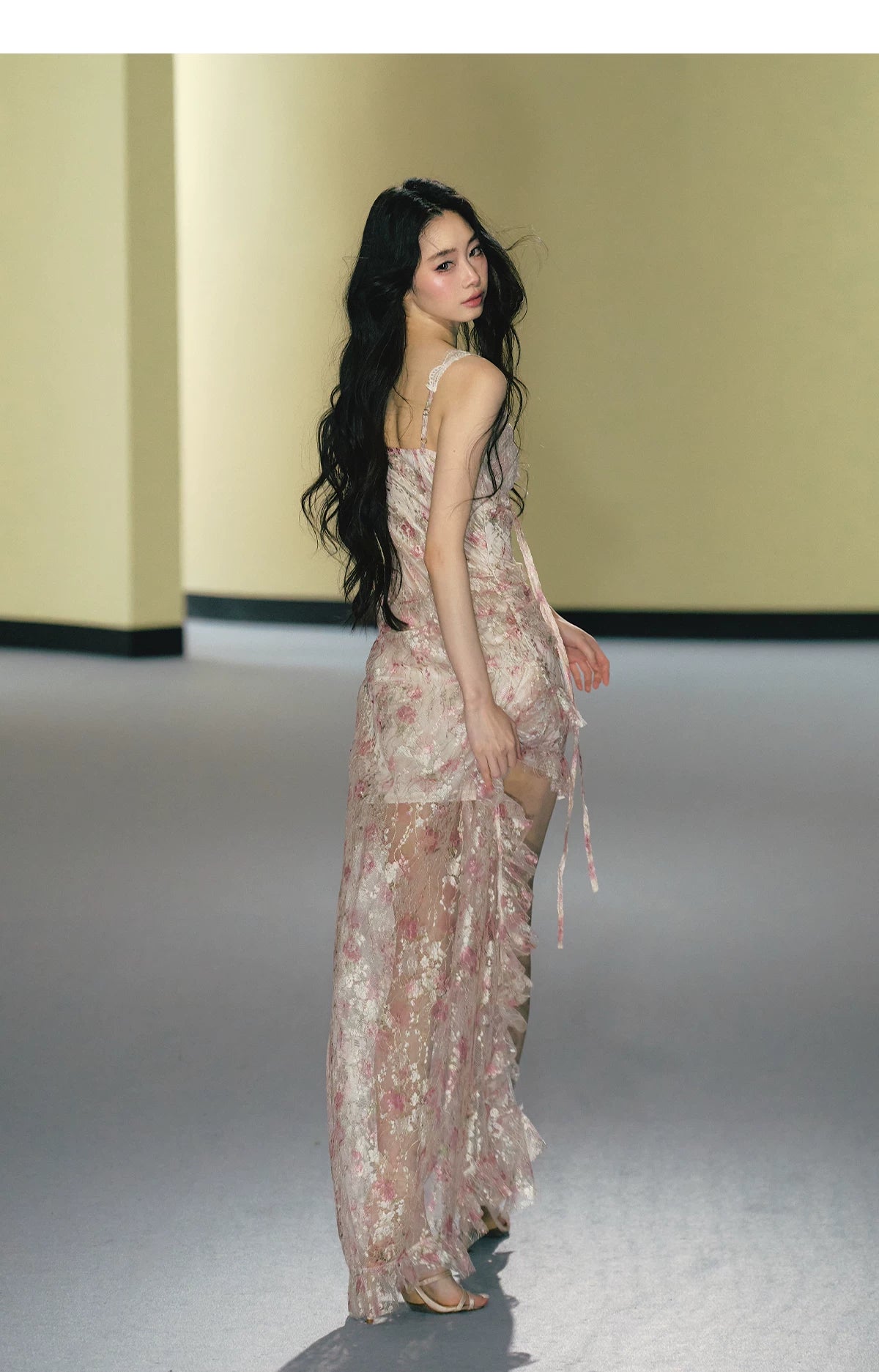 AGAM Lace Stitching Slim Suspender Dress