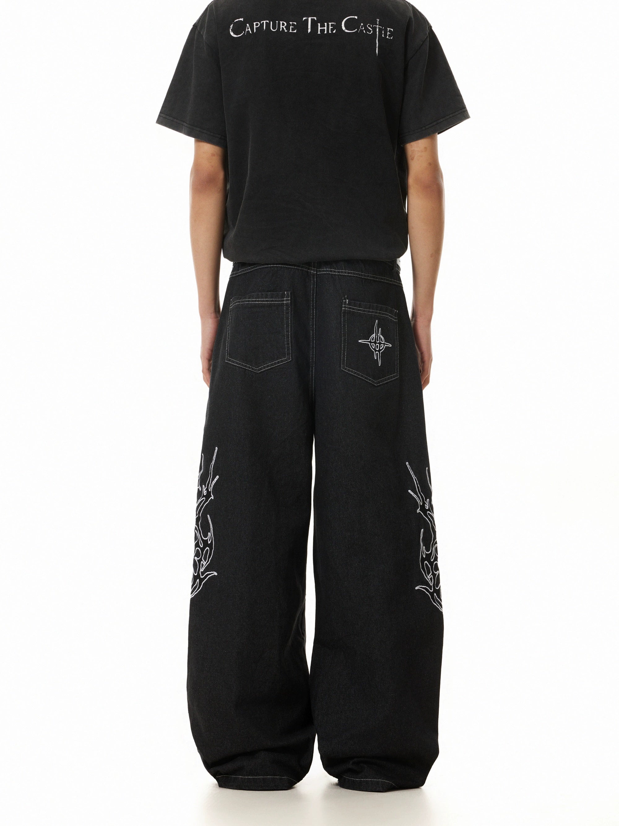 BTSG Totem-embroidered Wide-leg Jeans