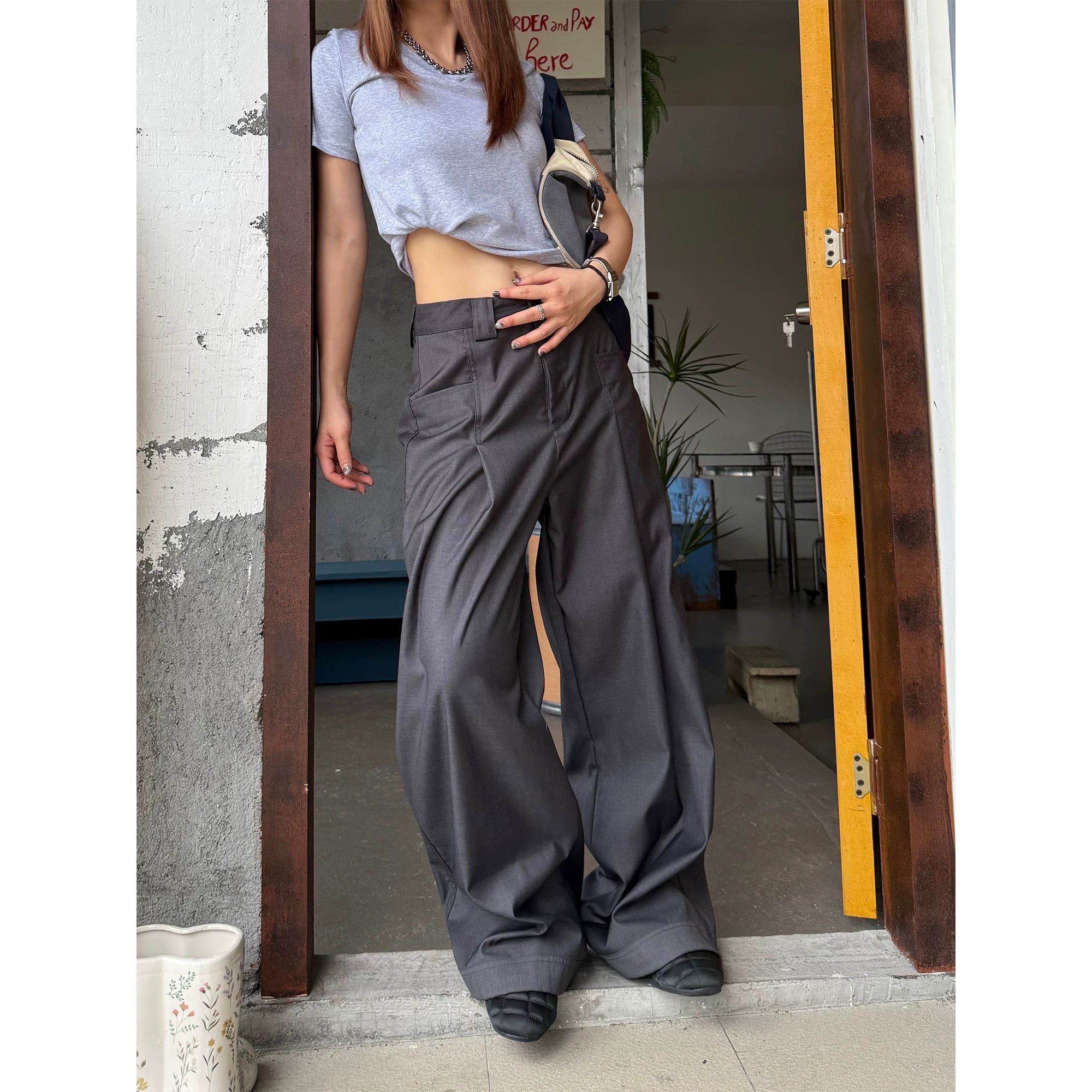 CCYE Retro Drape Loose Wide-leg Casual Pleated Trousers