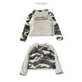 CENSMADE Letter Printed Camouflage Double Sided Piercing Shoulder Sleeve Long Sleeve