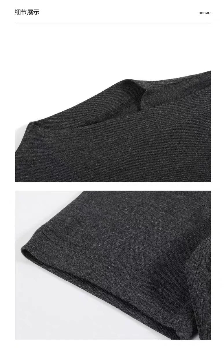 AMBSOM Crossed Jumpneck Front Shoulder Knitted Slim Fit Tee