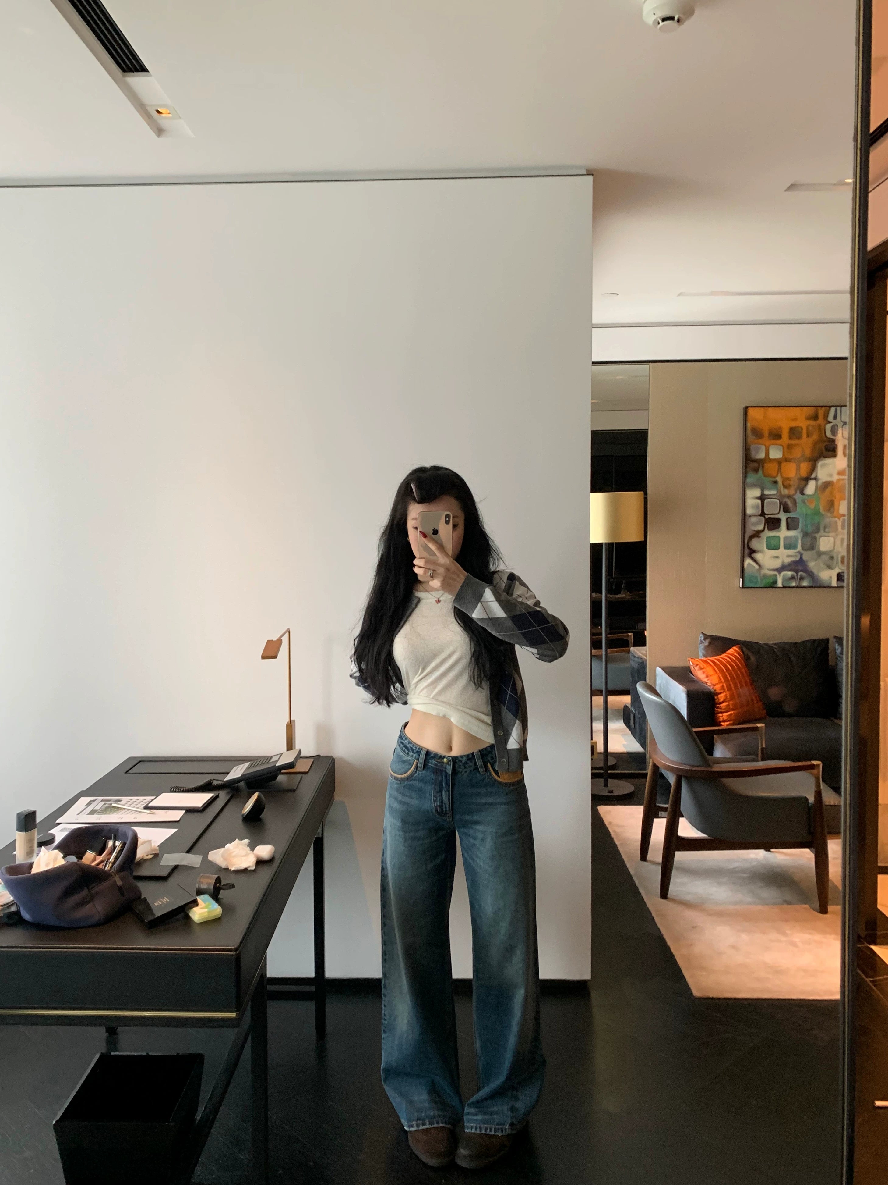 Popchee Stitching Embroidered Wide-leg Jeans