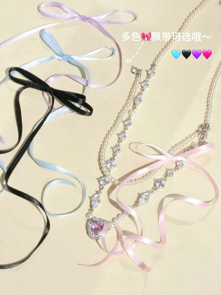 ParanoidP Streamer Bow Pearl Love Necklace