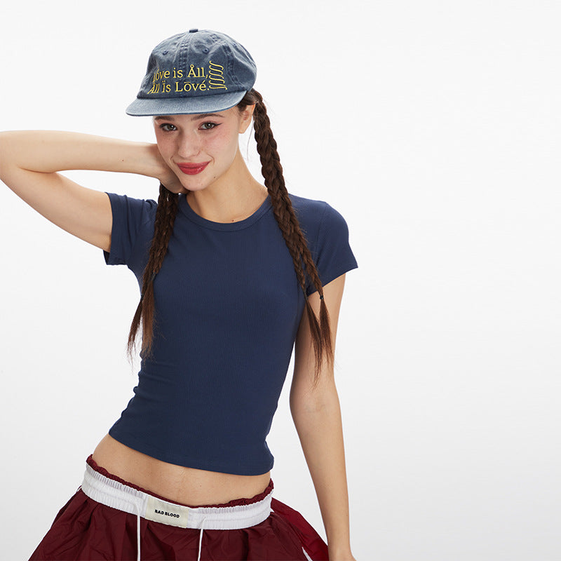 Nariele Shoulder Crew Neck Skinny Versatile Tee