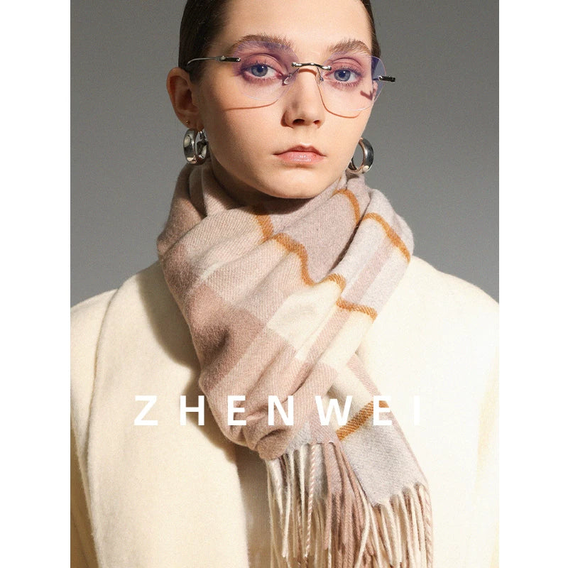 ZHENWEI 100% Wool Plaid Scarf