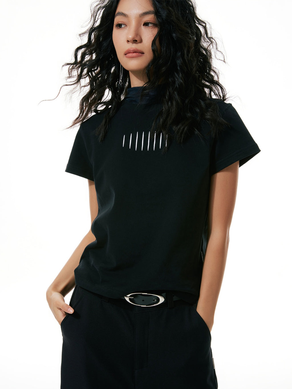 FUNKYFUN Band Vertical Pattern Print Crew Neck T-Shirt