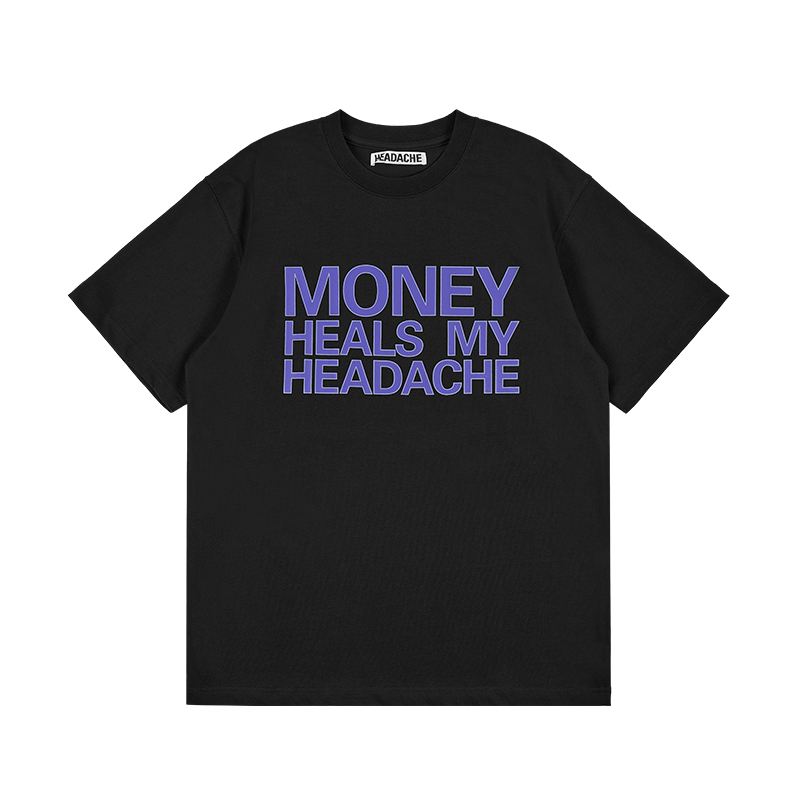 HEADACHE Bold Letter Print Round Neck Tee