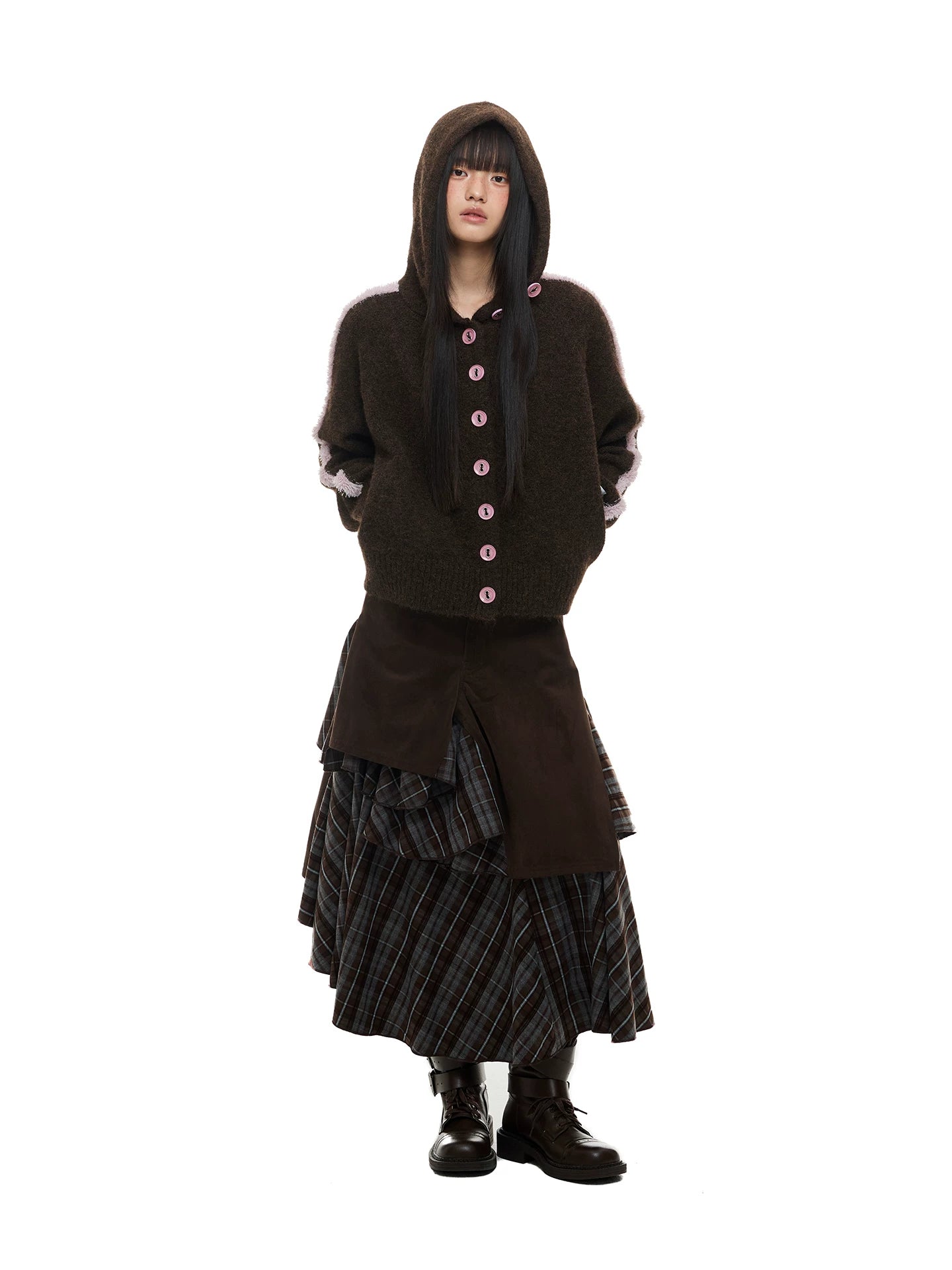 JIKOO Asymmetrical Splicing Striped A-shaped Skirt