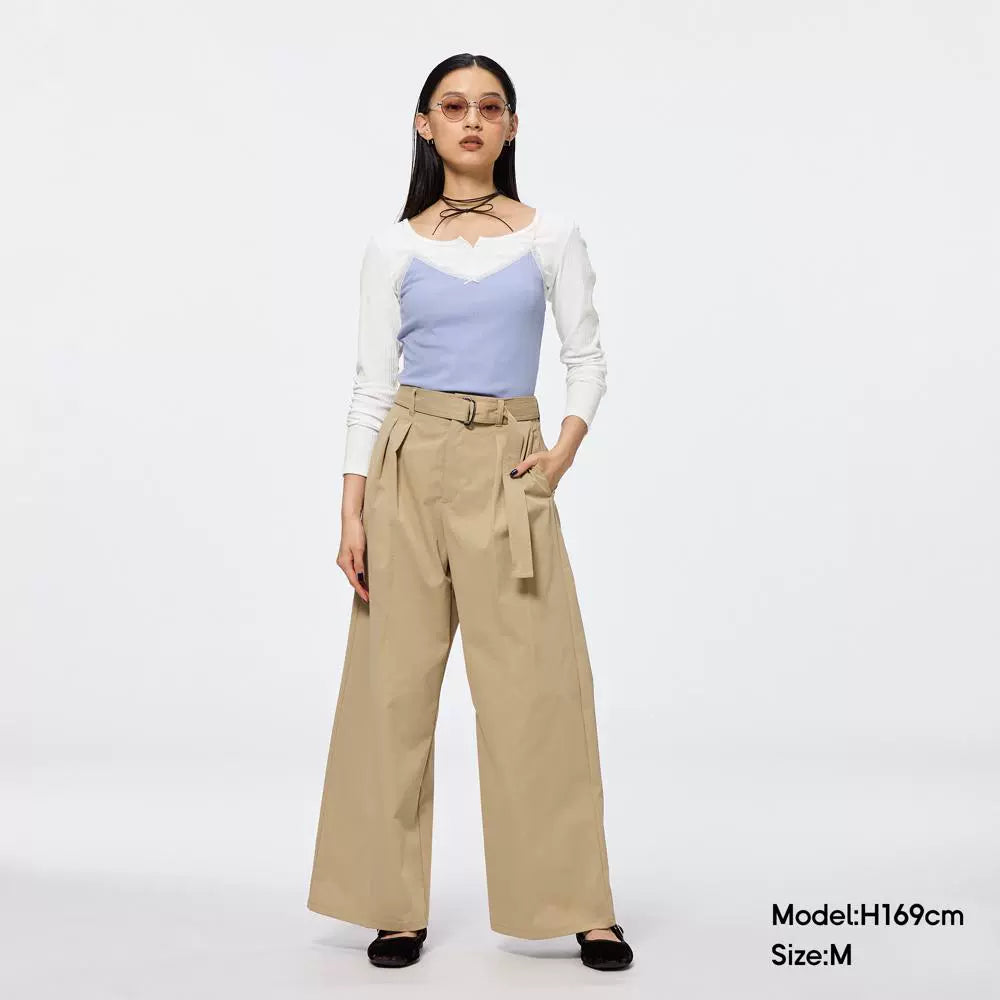 GU Straight Casual Pleated Simple Wide-leg Pants