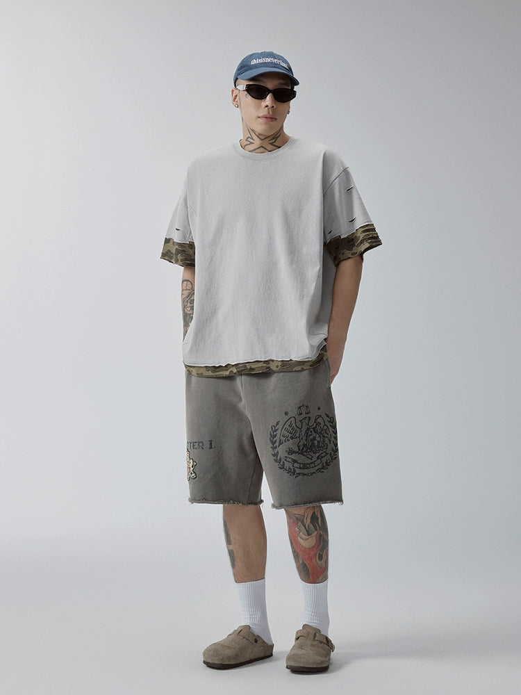 F2CE Loose Print Stamp Rough Edge Casual Versatile Shorts