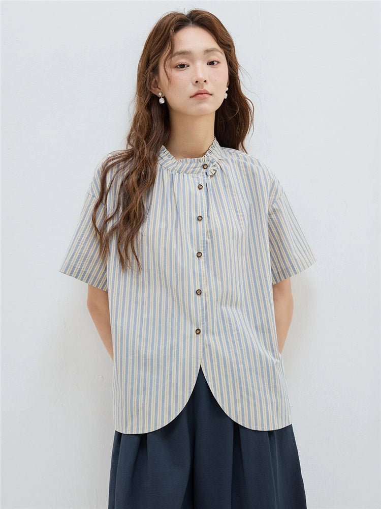 Giordano Loose Striped Short Sleeve Shirt