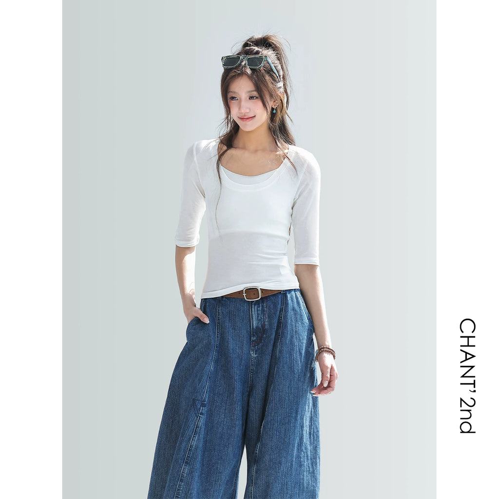 CHANT2nd Tencel Wool Casual Middle Sleeve Tee