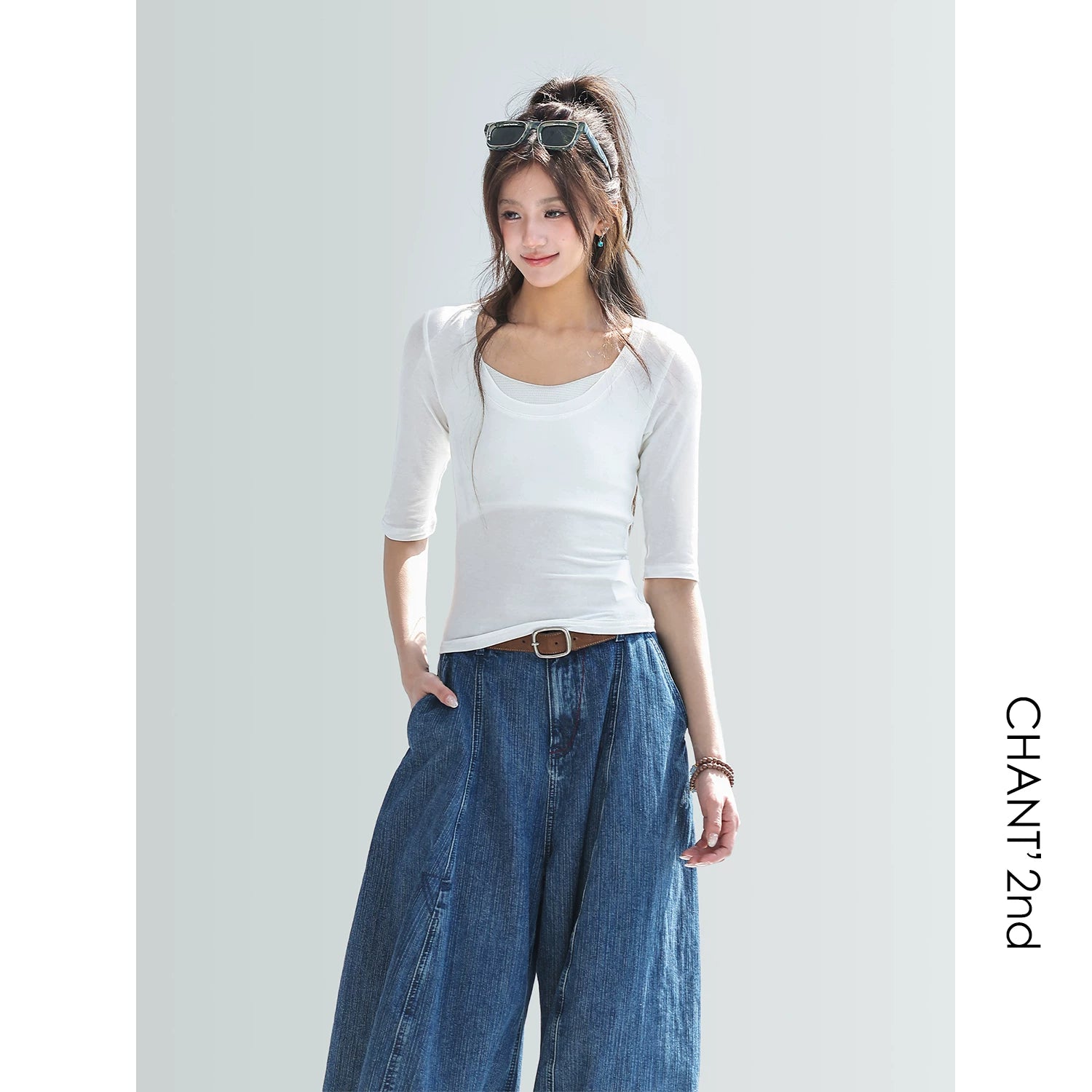 CHANT2nd Tencel Wool Casual Middle Sleeve Tee