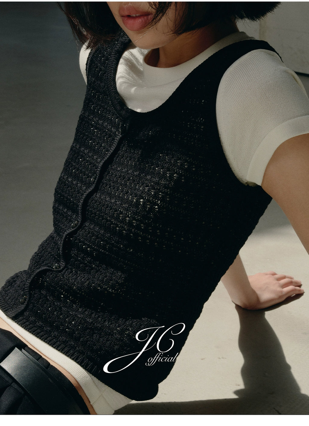 JCAESAR False Placket Hollow Knitted Vest