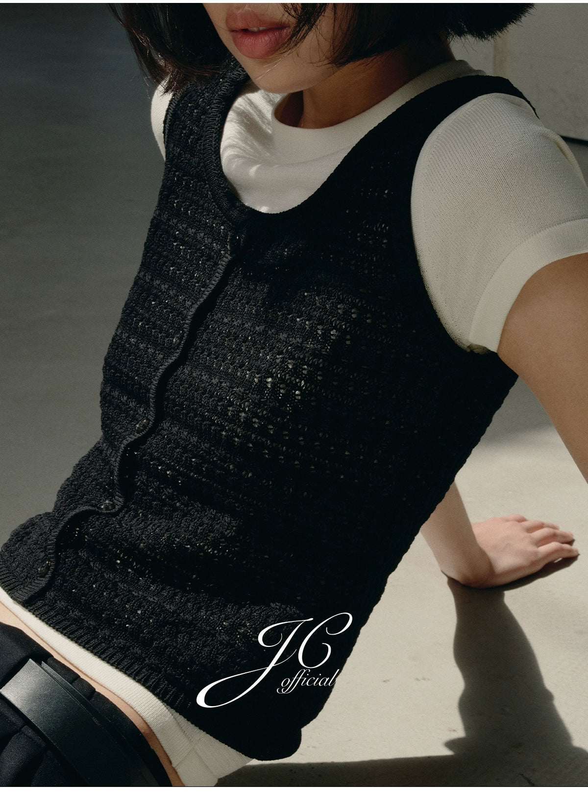 JCAESAR False Placket Hollow Knitted Vest