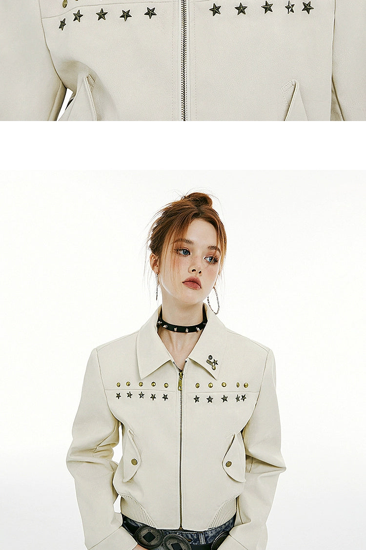 IMONE Vintage Rivet Short Leather Jacket