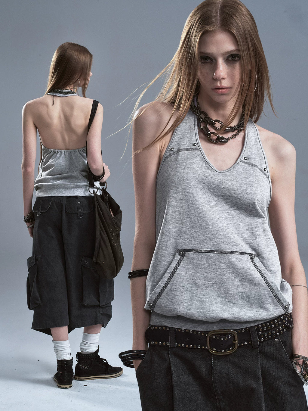 WearAndtear Neck Halter Contrasting Vest