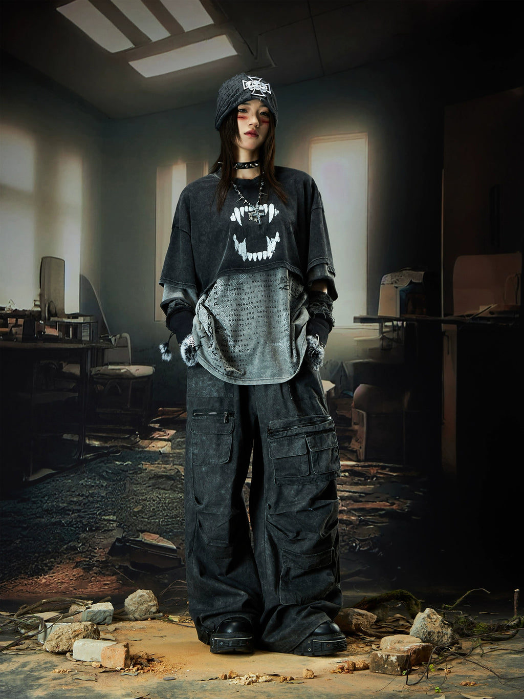 NOMANIAI Dirty Dye Washing Water Multi-pocket Tooling Loose Straight-leg Pants