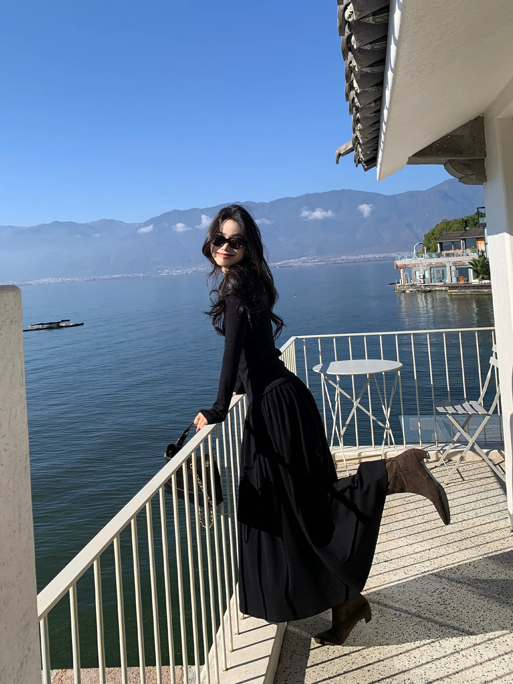 Pusumede Slim-fit Long-sleeved Knitted Sweater Pleated Drape Skirt Set