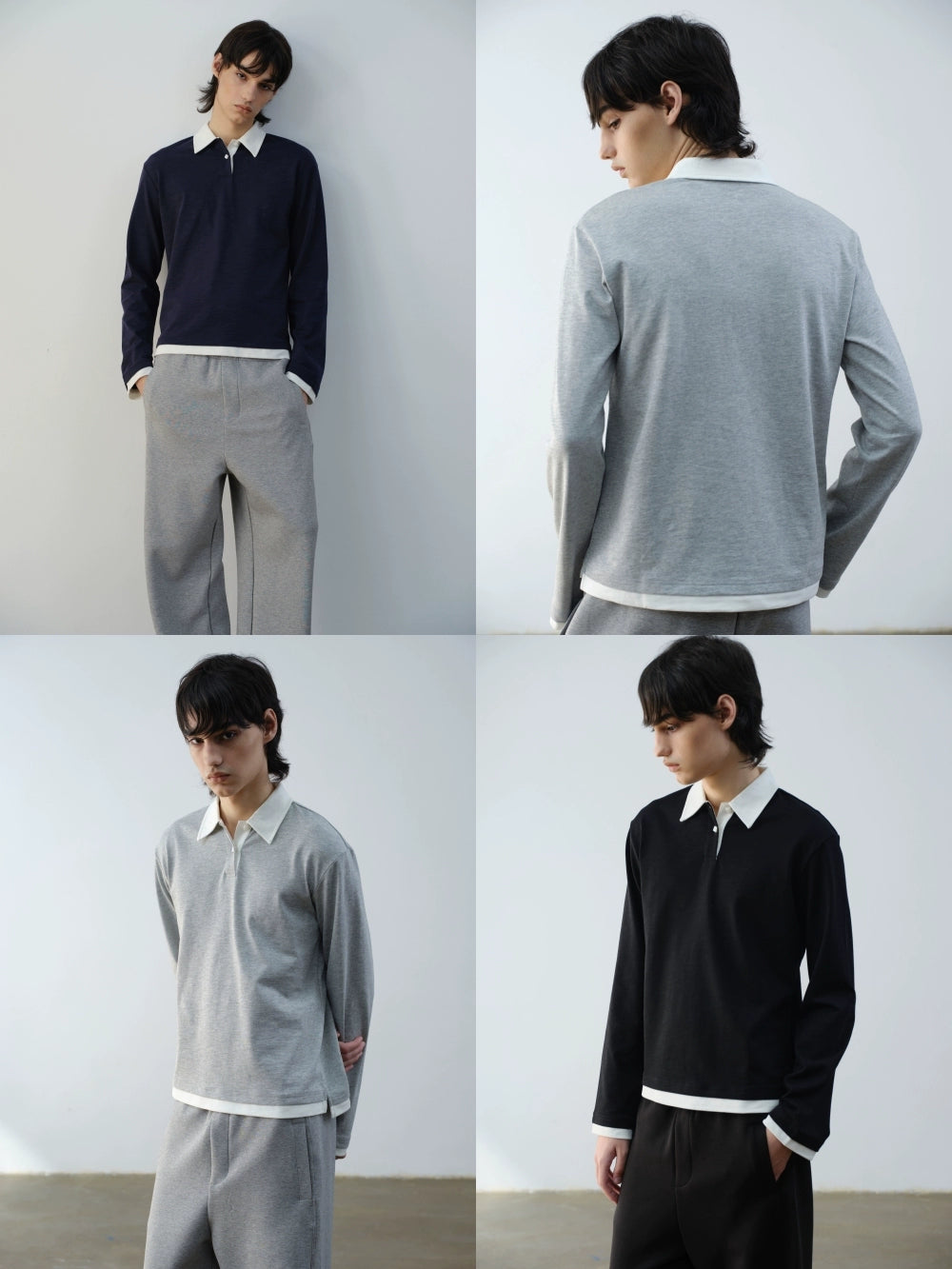 VLABMADE Vintage Fake Two-piece Contrasting Polo Collar Long Sleeve