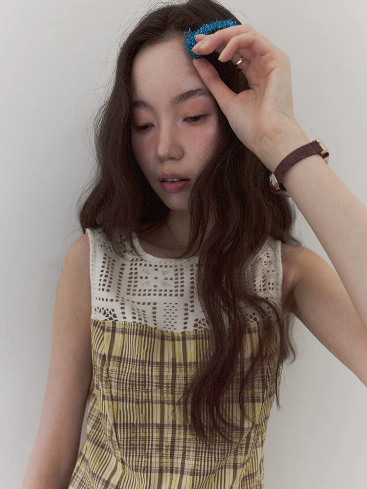 VOOE Vintage Plaid Waist Vest Dress