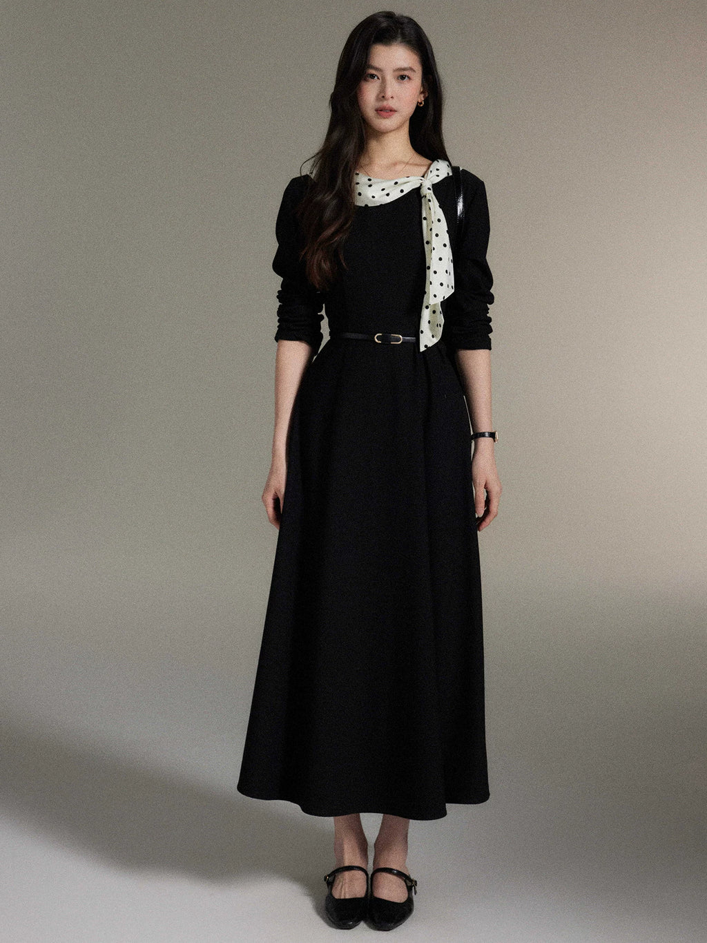 TYANG Temperament Polka Dot Streamer Collar Dress