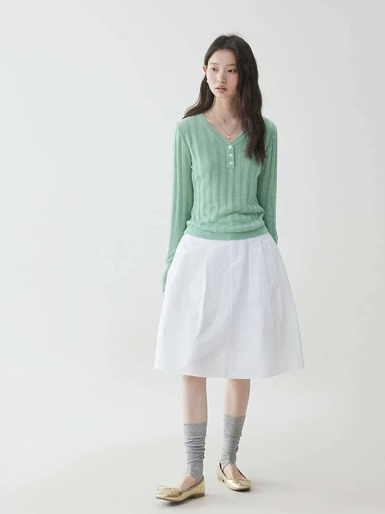 VOOE V Collar Hollow Knitted Versatile Long Sleeves