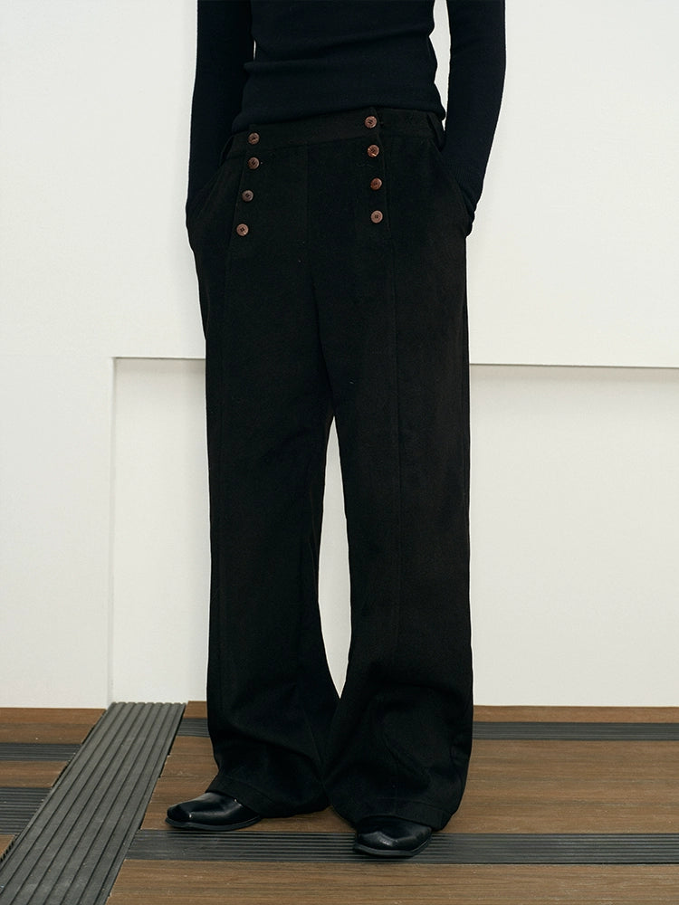 KREATE Double-breasted Casual Loose-drape Thickened Straight-leg Pants